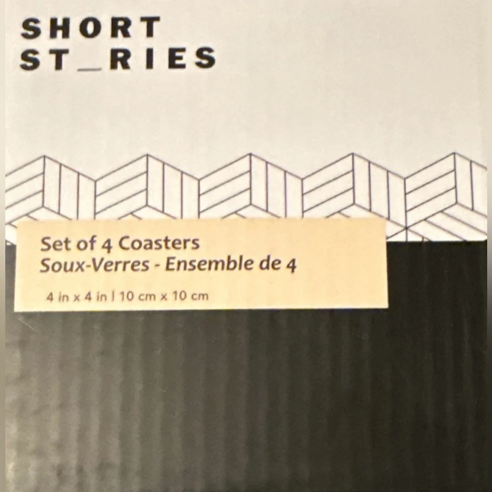Short Stories White Marble Stone Coasters Set of Four New in Original Box